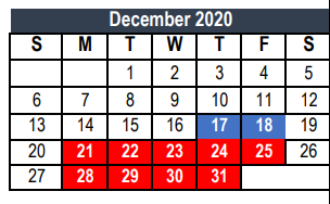 District School Academic Calendar for Stonegate Elementary for December 2020