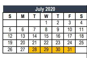 District School Academic Calendar for Hurst J H for July 2020