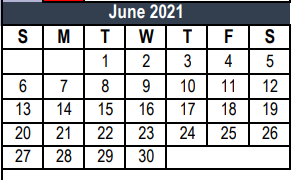 District School Academic Calendar for Technical Ed Ctr for June 2021