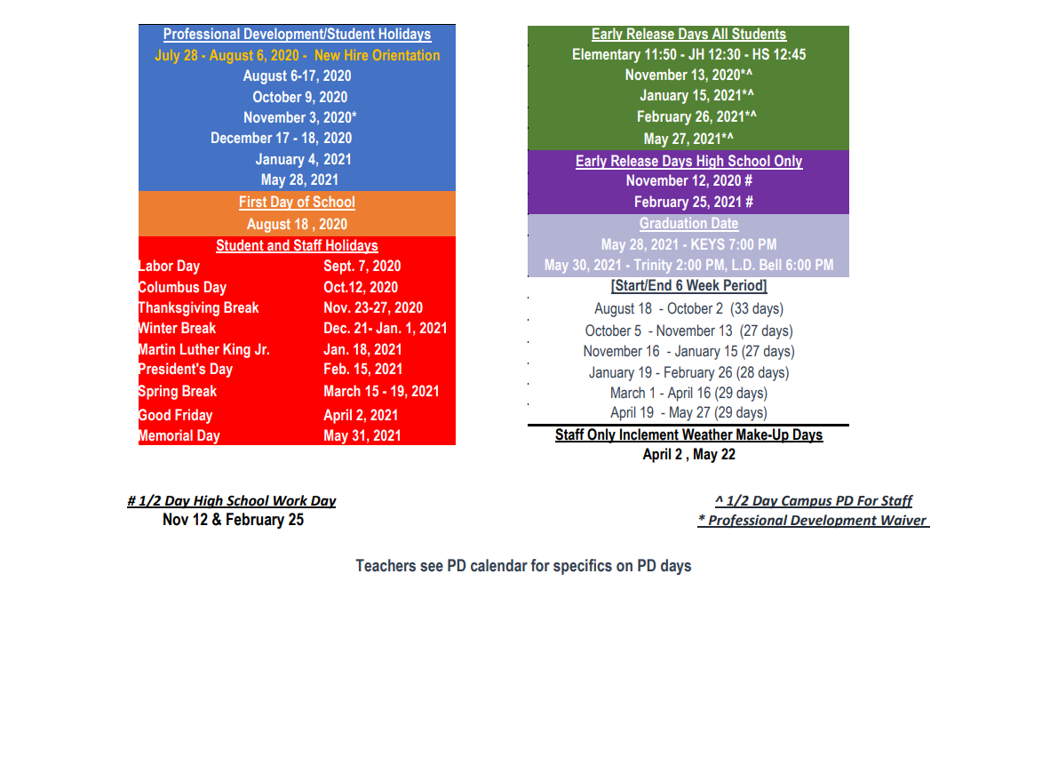 District School Academic Calendar Key for Lakewood Elementary