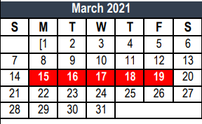 District School Academic Calendar for South Euless Elementary for March 2021