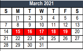 District School Academic Calendar for Tarrant Co J J A E P for March 2021