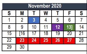 District School Academic Calendar for Hurst Hills Elementary for November 2020