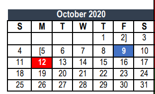 District School Academic Calendar for Wilshire Elementary for October 2020