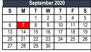 District School Academic Calendar for Central J H for September 2020