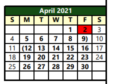 District School Academic Calendar for Iowa Park Jjaep for April 2021