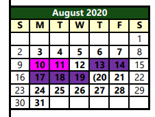 District School Academic Calendar for Kidwell Elementary for August 2020