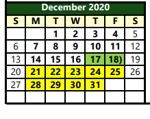 District School Academic Calendar for W F George Middle for December 2020