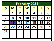 District School Academic Calendar for W F George Middle for February 2021