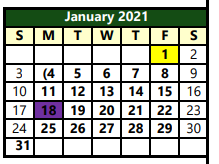 District School Academic Calendar for Iowa Park High School for January 2021