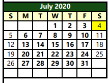 District School Academic Calendar for Kidwell Elementary for July 2020