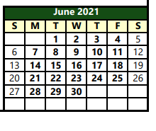 District School Academic Calendar for W F George Middle for June 2021
