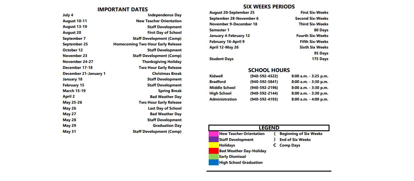 District School Academic Calendar Key for W F George Middle