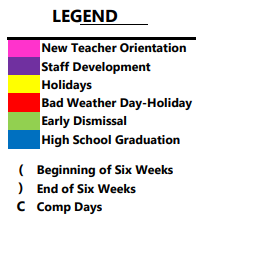 District School Academic Calendar Legend for Bradford Elementary