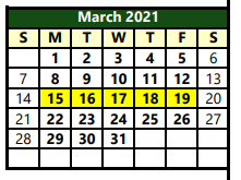 District School Academic Calendar for W F George Middle for March 2021