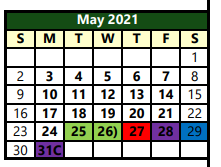 District School Academic Calendar for W F George Middle for May 2021