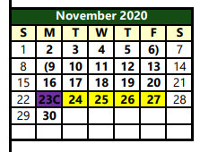 District School Academic Calendar for Iowa Park High School for November 2020