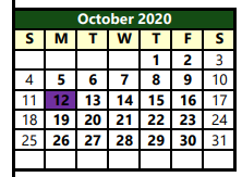 District School Academic Calendar for Iowa Park Jjaep for October 2020