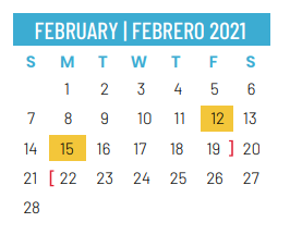 District School Academic Calendar for Secondary Reassign Ctr for February 2021