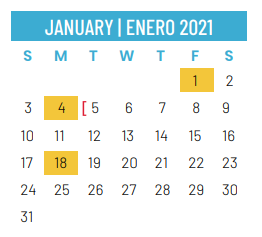 District School Academic Calendar for Schulze Elementary for January 2021