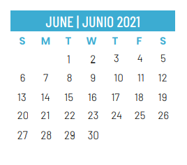 District School Academic Calendar for Union Bower Center For Learning for June 2021