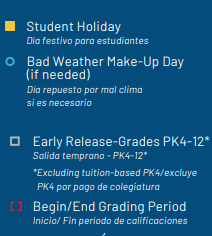 District School Academic Calendar Legend for Keyes Elementary