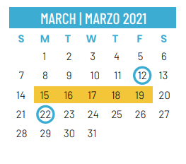 District School Academic Calendar for Lorenzo De Zavala Middle for March 2021