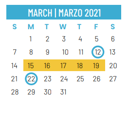 District School Academic Calendar for Union Bower Center For Learning for March 2021