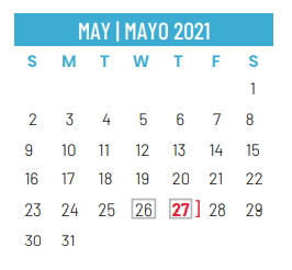 District School Academic Calendar for The Academy Of Irving Isd for May 2021