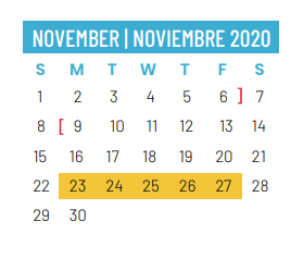 District School Academic Calendar for Schulze Elementary for November 2020