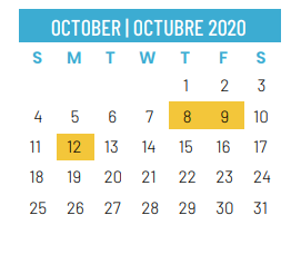 District School Academic Calendar for Union Bower Center For Learning for October 2020