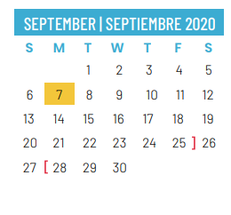 District School Academic Calendar for Schulze Elementary for September 2020