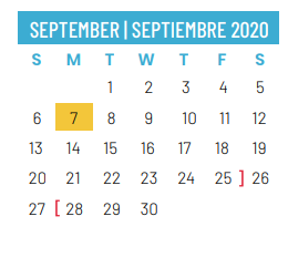 District School Academic Calendar for Bowie Middle for September 2020