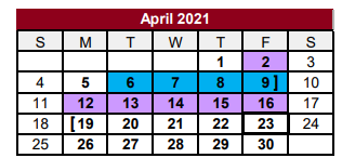 District School Academic Calendar for Stars (southeast Texas Academic Re for April 2021