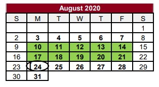 District School Academic Calendar for Jasper H S for August 2020