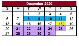 District School Academic Calendar for Jasper H S for December 2020