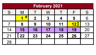 District School Academic Calendar for J H Rowe Intermediate for February 2021