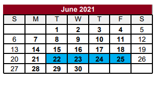 District School Academic Calendar for Jasper H S for June 2021