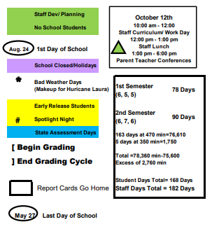 District School Academic Calendar Legend for Jasper H S