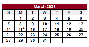 District School Academic Calendar for Stars (southeast Texas Academic Re for March 2021