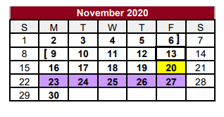 District School Academic Calendar for J H Rowe Intermediate for November 2020