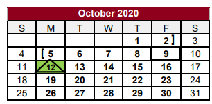 District School Academic Calendar for Jasper H S for October 2020