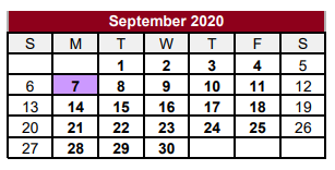 District School Academic Calendar for Jean C Few Primary School for September 2020