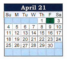 District School Academic Calendar for Jefferson Middle School for April 2021