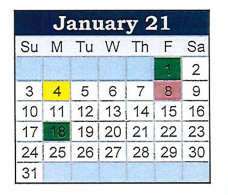 District School Academic Calendar for Talbott Elementary School for January 2021