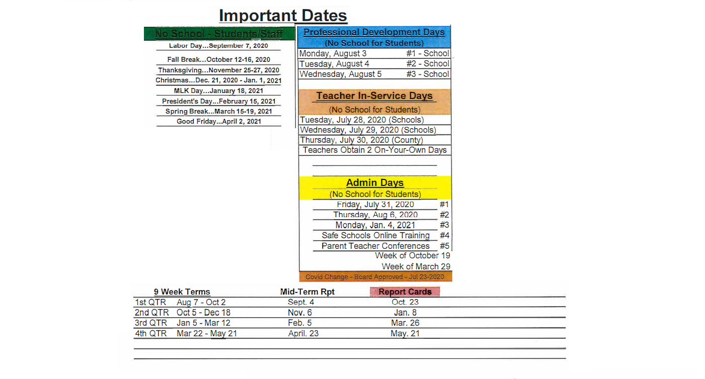 District School Academic Calendar Key for Talbott Elementary School