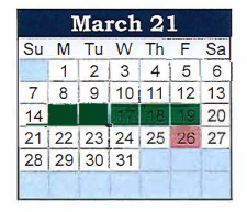 District School Academic Calendar for Jefferson Middle School for March 2021
