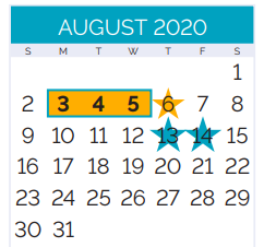 District School Academic Calendar for George Cox Elementary School for August 2020