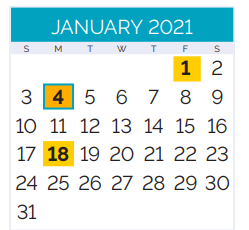 District School Academic Calendar for Gretna NO. 2 Academy For Advanced Studies for January 2021