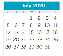 District School Academic Calendar for T.H. Harris Middle School for July 2020